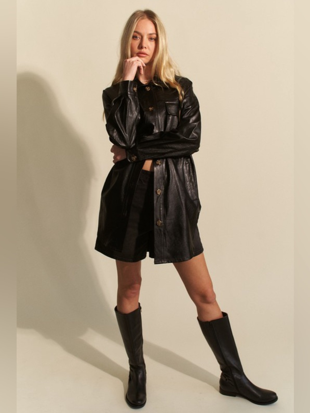 ♥️ Faux Leather Button Up Jacket Shacket Chest Pockets